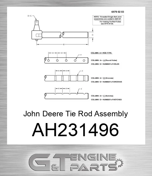 AH231496 John Deere Tie Rod Assembly AH231496