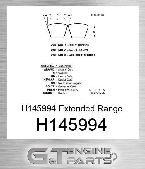 H145994 Extended Range Cylinder Drive Belt for Combine