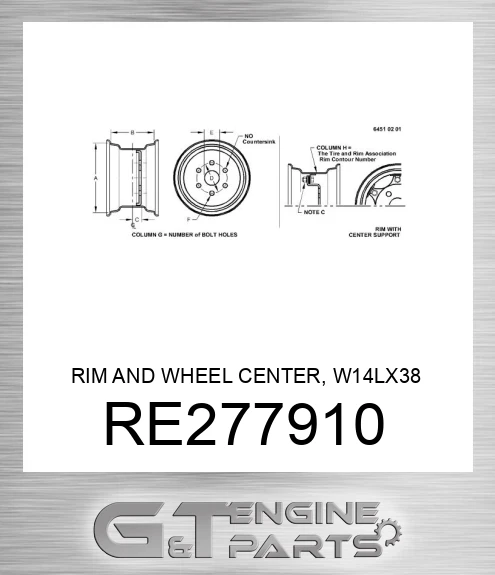 RE277910 RIM AND WHEEL CENTER, W14LX38