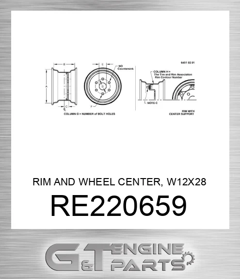 RE220659 RIM AND WHEEL CENTER, W12X28