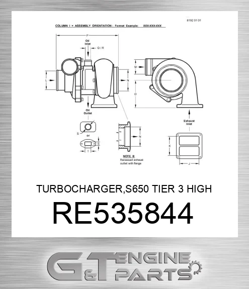 RE535844 TURBOCHARGER,S650 TIER 3 HIGH POWER