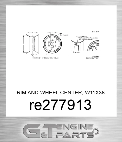 RE277913 RIM AND WHEEL CENTER, W11X38