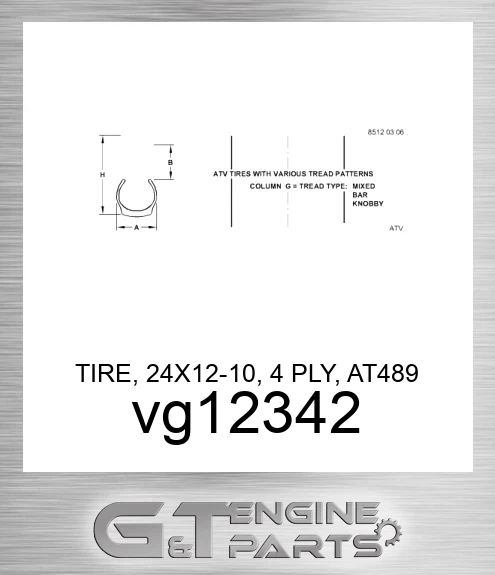 VG12342 TIRE, 24X12-10, 4 PLY, AT489