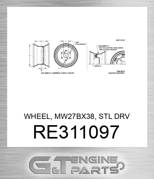 RE311097 WHEEL, MW27BX38, STL DRV 76.2OS 335