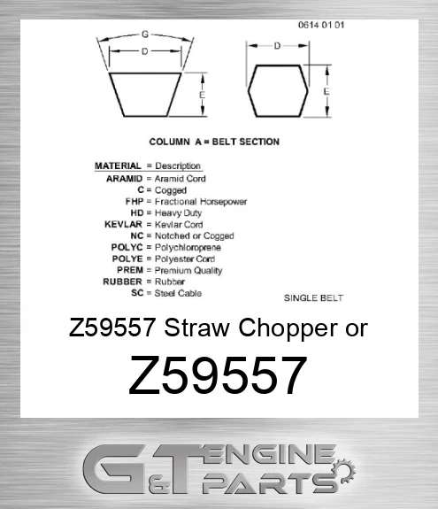 Z59557 Straw Chopper or Spreader Belt for Combine