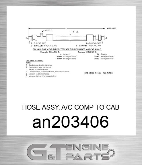 AN203406 HOSE ASSY, A/C COMP TO CAB
