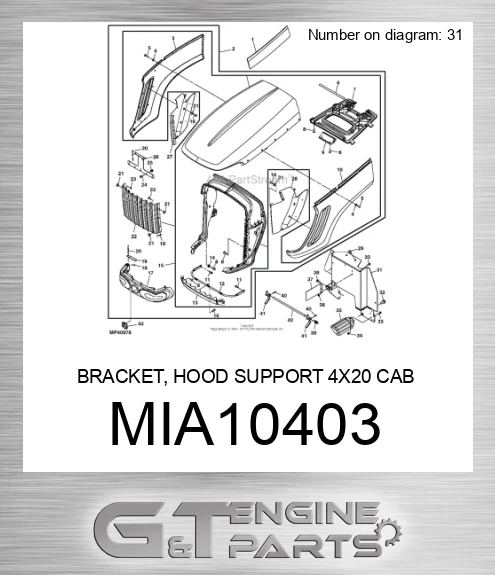 MIA10403 BRACKET, HOOD SUPPORT 4X20 CAB
