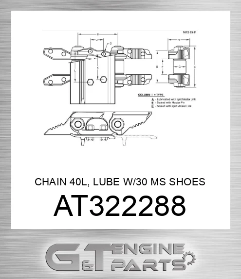 AT322288 CHAIN 40L, LUBE W/30 MS SHOES CL C
