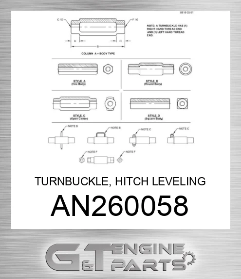 AN260058 TURNBUCKLE, HITCH LEVELING