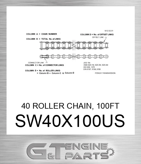 SW40X100US 40 ROLLER CHAIN, 100FT