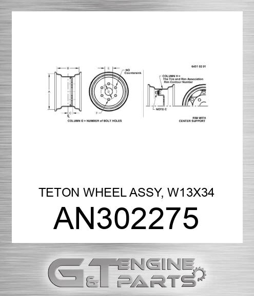 AN302275 TETON WHEEL ASSY, W13X34