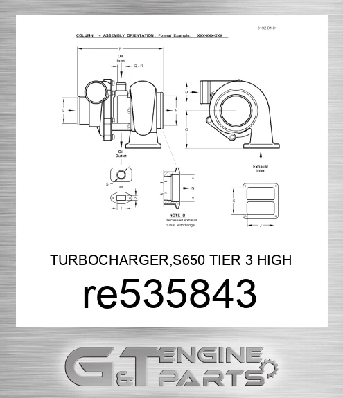 RE535843 TURBOCHARGER,S650 TIER 3 HIGH POWER
