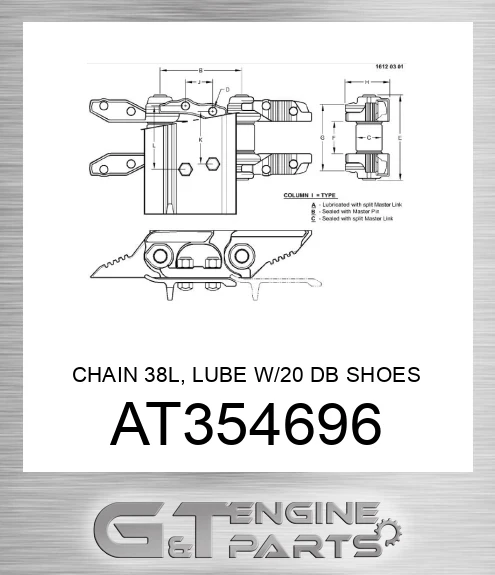 AT354696 CHAIN 38L, LUBE W/20 DB SHOES