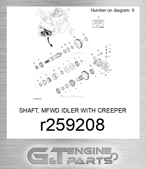 R259208 SHAFT, MFWD IDLER WITH CREEPER
