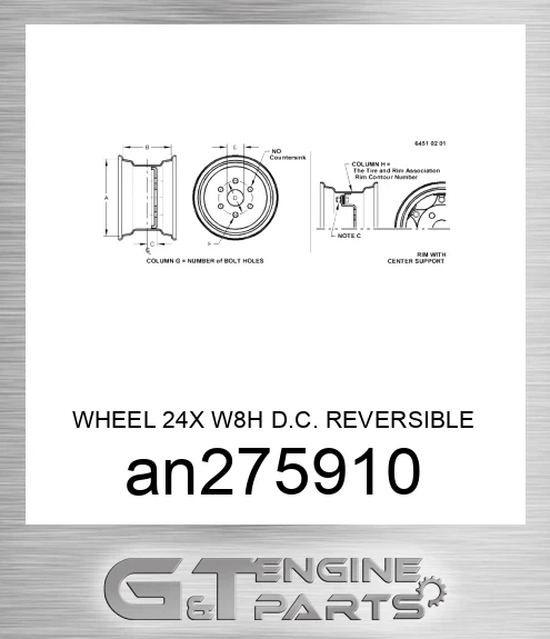 AN275910 WHEEL 24X W8H D.C. REVERSIBLE