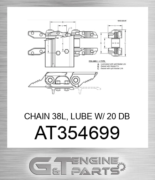 AT354699 CHAIN 38L, LUBE W/ 20 DB SHOES SC2