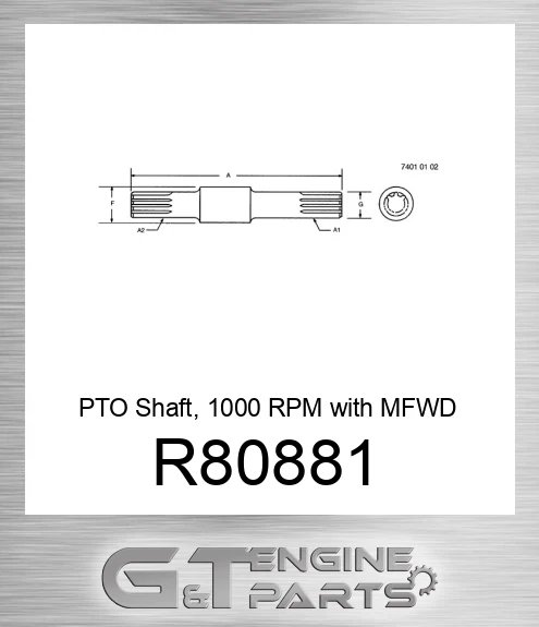 R80881 PTO Shaft, 1000 RPM with MFWD