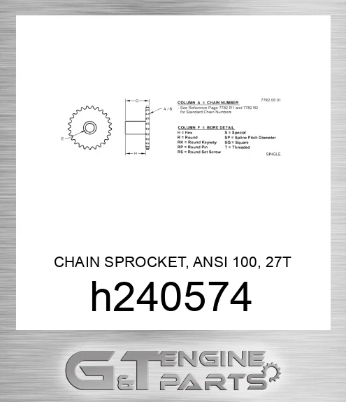 H240574 CHAIN SPROCKET, ANSI 100, 27T