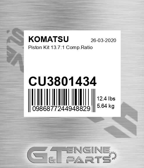 CU3801434 Piston Kit 13.7:1 Comp.Ratio