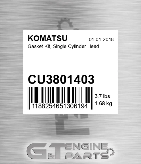 CU3801403 Gasket Kit, Single Cylinder Head