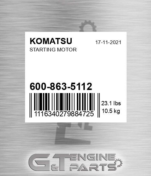 600-863-5112 Starting Motor for KOMATSU