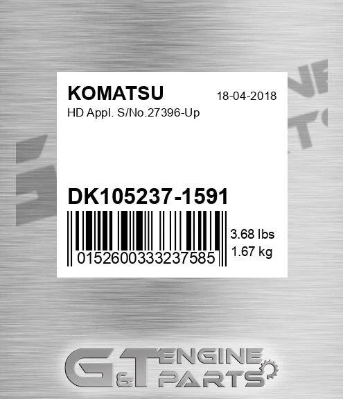 DK105237-1591 HD Appl. S/No.27396-Up