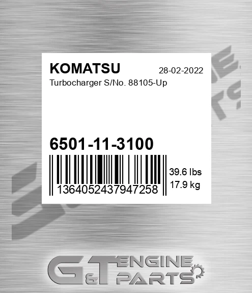 6501-11-3100 Turbocharger S/No. 88105-Up