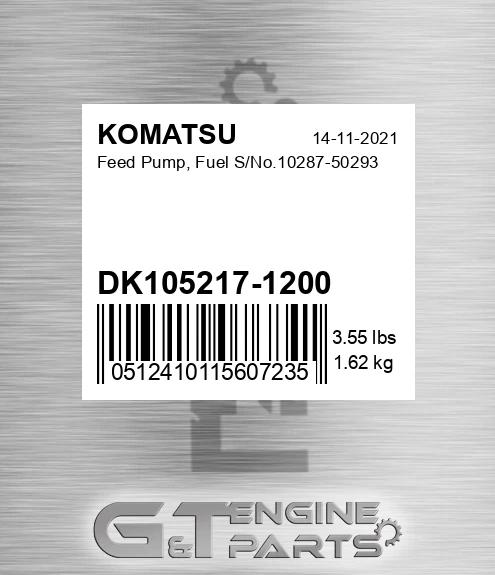 DK105217-1200 Feed Pump, Fuel S/No.10287-50293