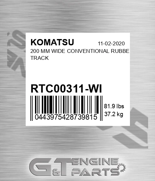 RTC00311-WI 200 MM WIDE CONVENTIONAL RUBBER TRACK