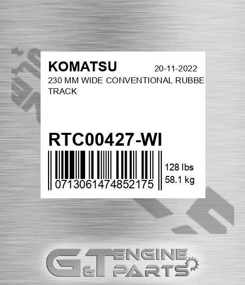 RTC00427-WI 230 MM WIDE CONVENTIONAL RUBBER TRACK