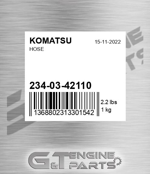 234 03 42110 HOSE made to fit KOMATSU Price 277.16