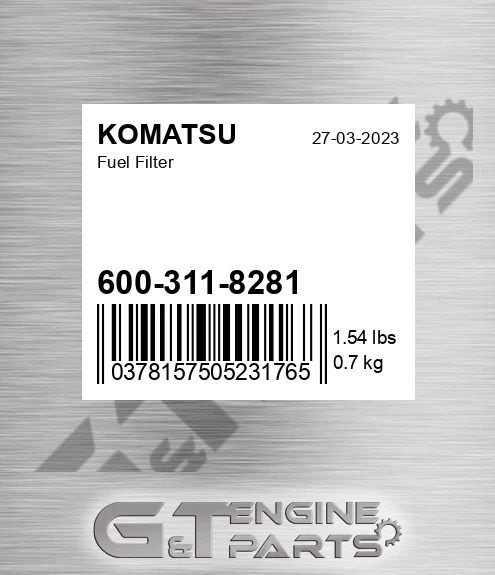 600-311-8281 Fuel Filter made to fit Komatsu | Price: $32.98.