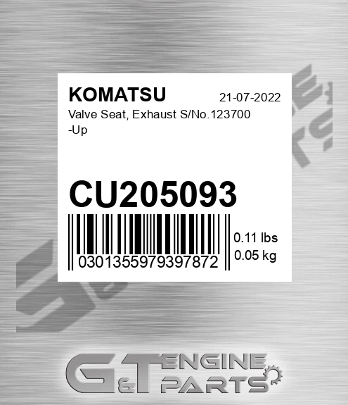 CU205093 Valve Seat, Exhaust S/No.123700 -Up