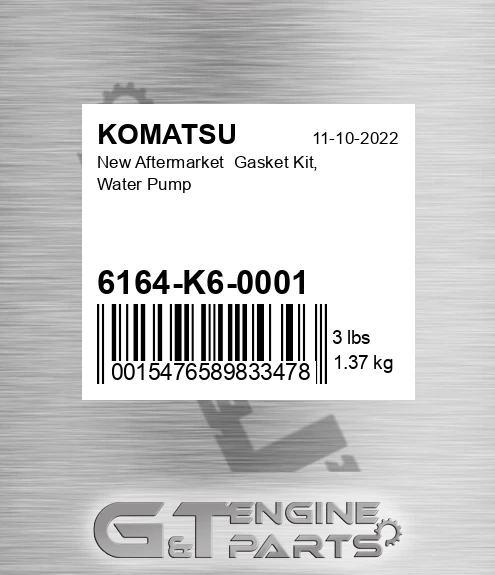6164-K6-0001 New Aftermarket Gasket Kit, Water Pump
