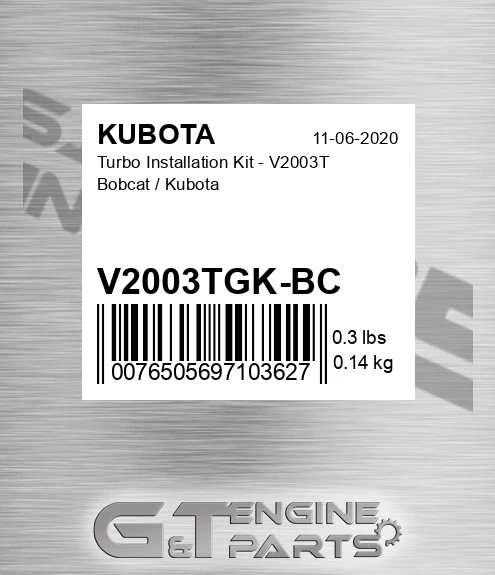 V2003TGK-BC Turbo Installation Kit - V2003T Bobcat /