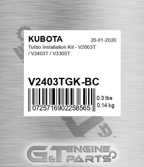 V2403TGK-BC Turbo Installation Kit - V2003T / V2403T / V3300T