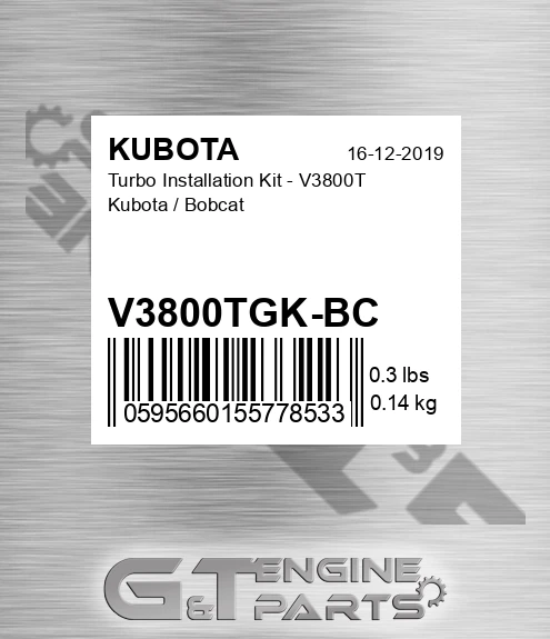 V3800TGK-BC Turbo Installation Kit - V3800T / Bobcat
