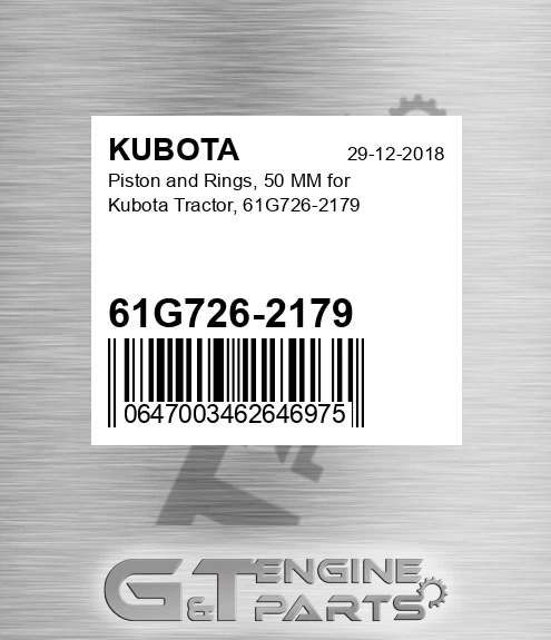 61G726-2179 Piston and Rings, 50 MM for Tractor,