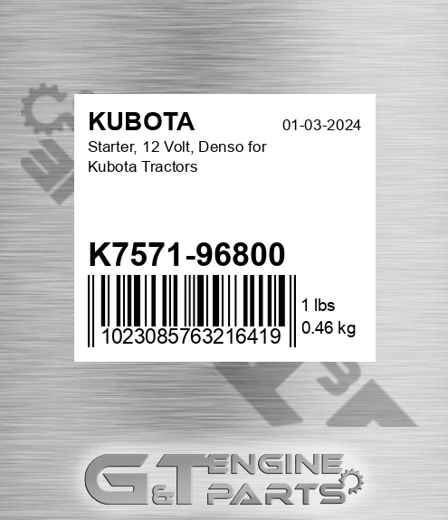 K7571-96800 Starter, 12 Volt, Denso for Tractors