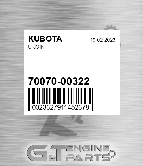 70070-00322 U-JOINT made to fit Kubota | Price: $627.24.