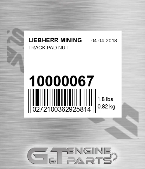 10000067 TRACK PAD NUT made to fit LIEBHERR MINING | Price: $32.13