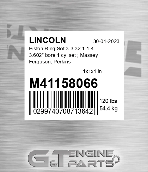 M41158066 Piston Ring Set 3-3 32 1-1 4 3.602" bore 1 cyl set ; Massey Ferguson; Perkins