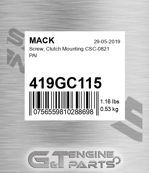 419GC115 Screw, Clutch Mounting CSC-0821 PAI