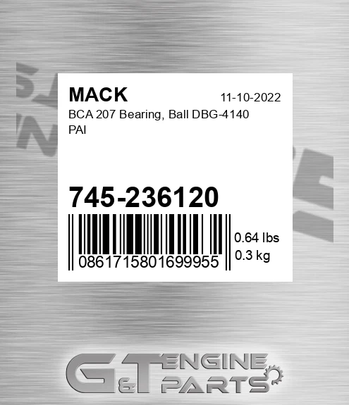 745-236120 BCA 207 Bearing, Ball DBG-4140 PAI