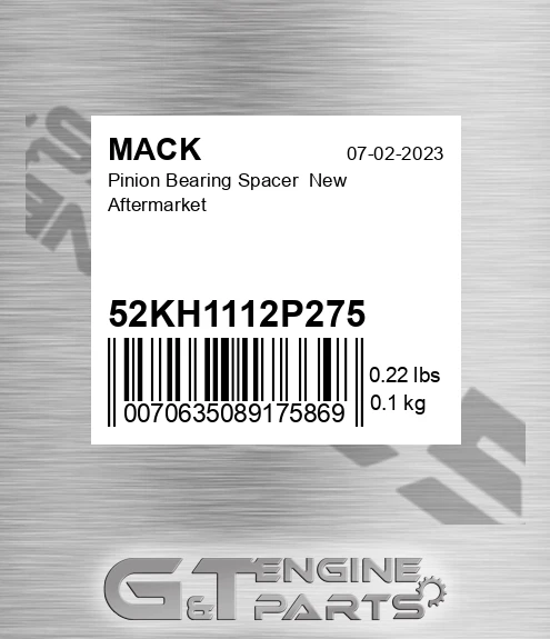 52KH1112P275 Pinion Bearing Spacer New Aftermarket