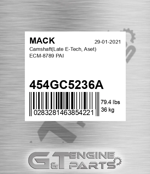 454GC5236A CamshaftLate E-Tech, Aset ECM-8789 PAI