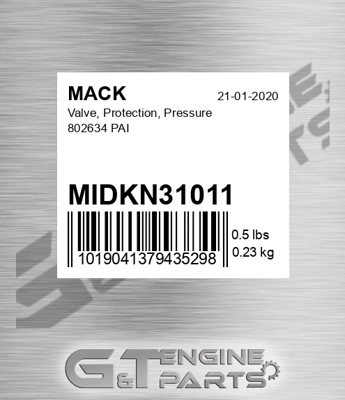 MIDKN31011 Valve, Protection, Pressure 802634 PAI
