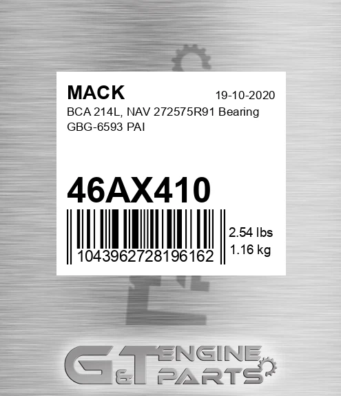 46AX410 BCA 214L, NAV 272575R91 Bearing GBG-6593 PAI