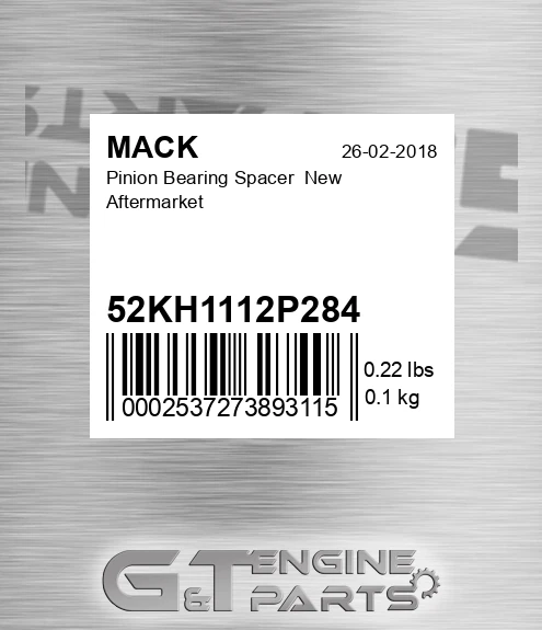 52KH1112P284 Pinion Bearing Spacer New Aftermarket