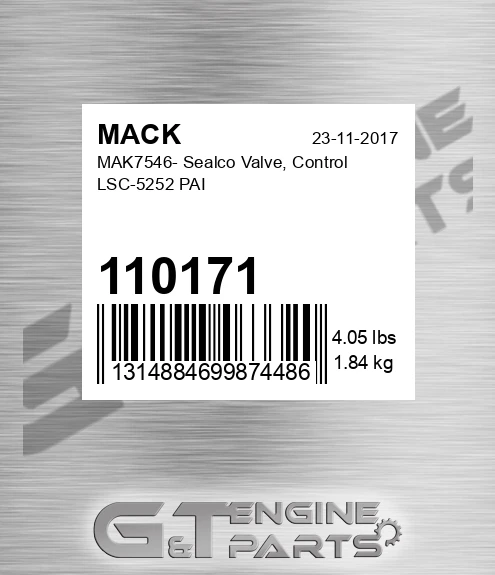 110171 MAK7546- Sealco Valve, Control LSC-5252 PAI